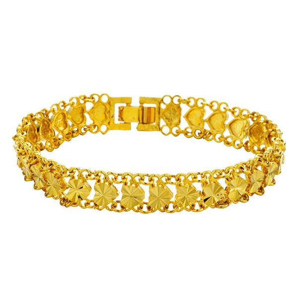

beaded, strands 24k gold color heart shape women chain bracelets african dubai nigeria bridal wedding bangles jewelry, Black