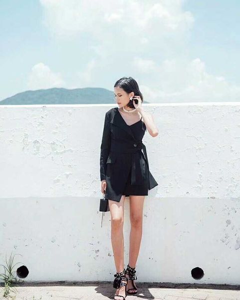 

luxury evening dress 2021 suit splicing women slim banquet ladi annual meeting, Black;gray