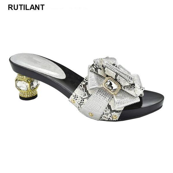 

shuoshur dress shoes latest design african women wedding decorated with rhinestone high heels ladies plus size 43 party pumps, Black