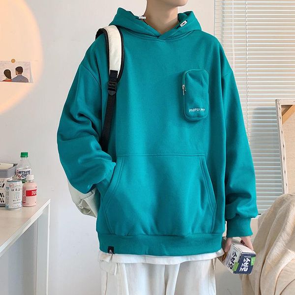 

men's hoodies & sweatshirts 2021 men's solid color big pocket casual coats loose pullover long sleeve fashion trend size m-2xl, Black