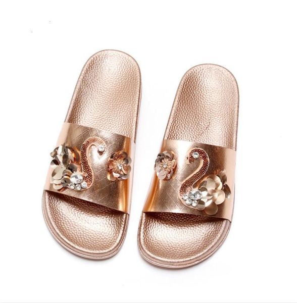 

slippers women summer shoes woman flat heels fashion crystal lady sandals womens zapatos mujer ladies slip on sliders, Black