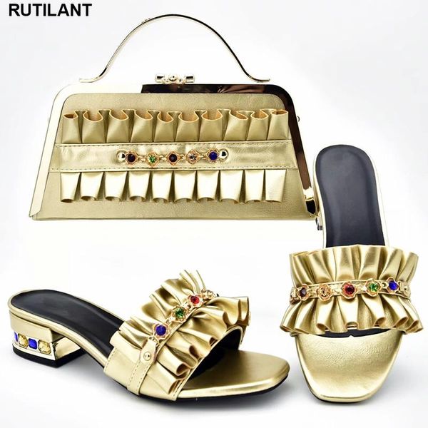 

dress shoes shoe and bag set for party in women italian ladies bags to match decorated with rhinestone wedding square heel, Black