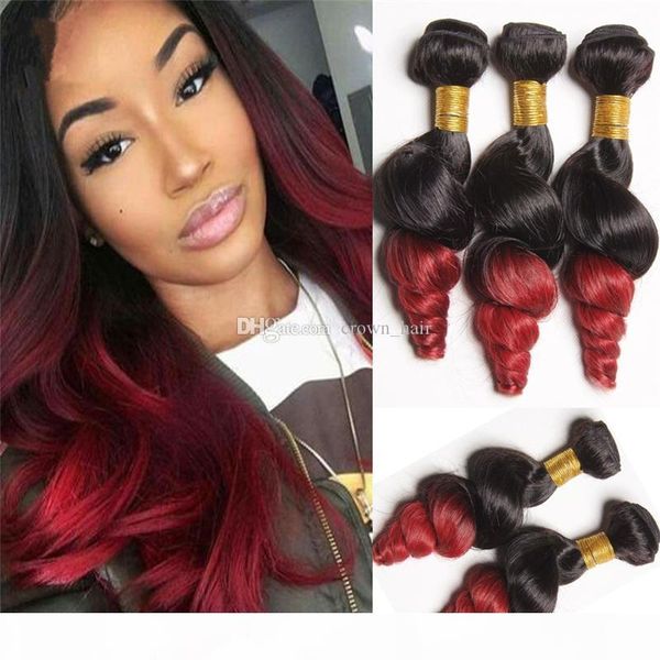 

new arrival dark root two tone brazilian human hair bundles #1b red loose wave human hair extensions ombre red hair weaves, Black