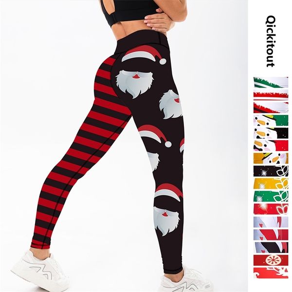 Fashion Christmas Leggings Presente Outono Inverno Festival Legging Plus Size Mulheres Stripe 3D Sexy Cintura Alta Magrinha Leggins 211215