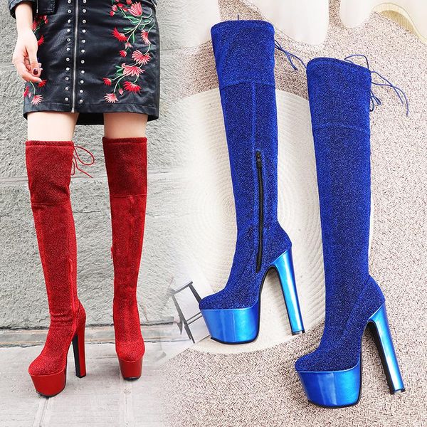 

boots black high heels over the knee women thigh ladies autumn winter long botas de invierno para mujer 43-46