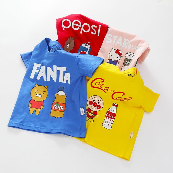 

new micro summer round neck cartoon 2021 printed children's short sleeve t-shirt for boys and girls, Black;white