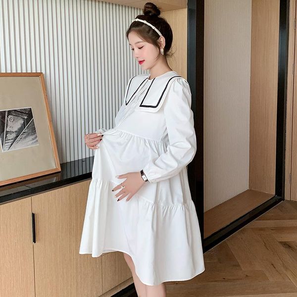 

maternity dresses spring and autumn fairy fashion nursing sailor collar postpartum woman breastfeeding dress lactation clothes, White