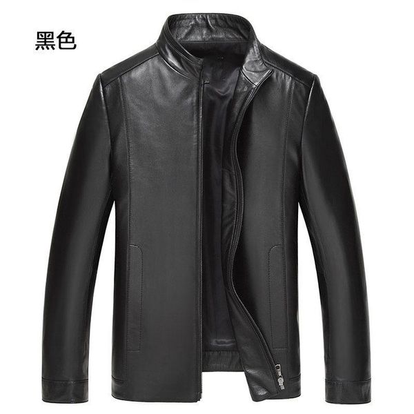 

men's leather & faux men genuine jackets coats sheep skin clothes stand collar business casual jacket, Black