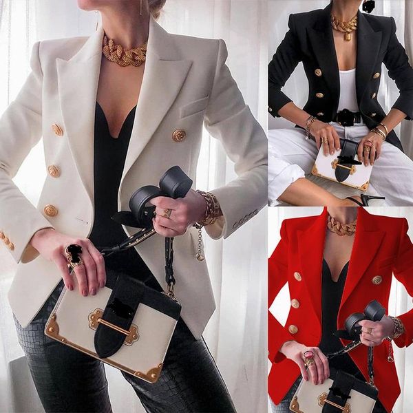 

women's suits & blazers woman jacket blazer double breasted coat fashion slim long sleeve elegant suit lady office spring autumn, White;black