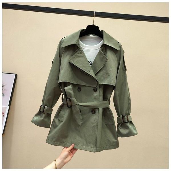 

women's trench coats 2021 women short spring windbreaker casual loose fashion lapel collar double breasted female coat 4xl y540, Tan;black