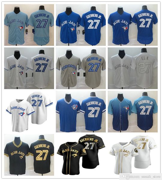 

stitched men women kids 27 vladimir guerrero jr. jerseys 27 el k baseball shirts youth lady 2021 new light blue grey white, Blue;black