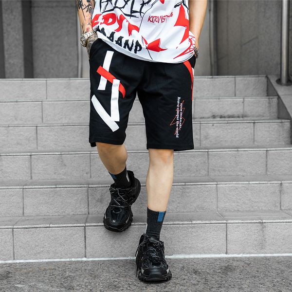 

men's knee length print cargo men black casual cotton loose shorts male thin short trousers kg-187, White;black