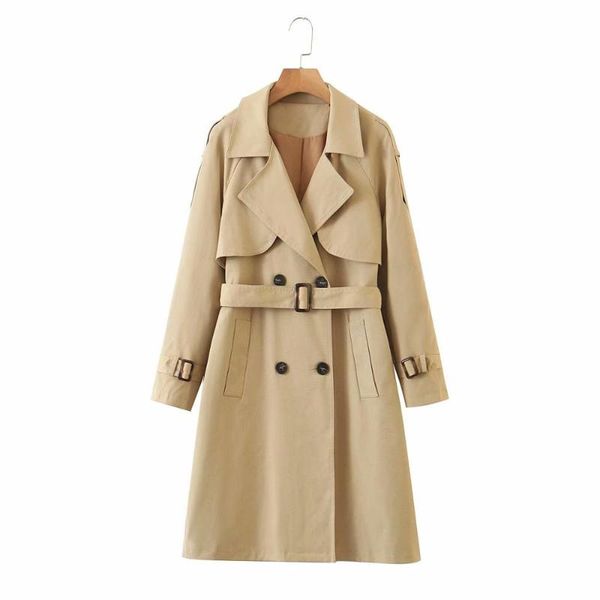 

women's trench coats 2021 autumn solid button sashes v-neck long sleeve female fashion casual women clothes, Tan;black