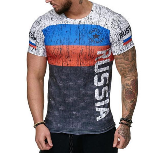 

2021 summer russian flag men's casual fashion t-shirt round neck cool and lightweight slim fit muscle man's t-shirt fitness, White;black