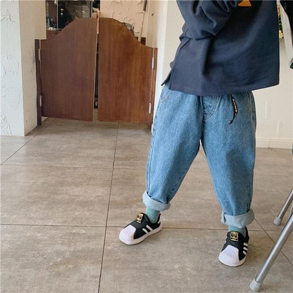 

korean style spring boys girls loose casual jeans 2-6y children solid color all-match denim harem pants, Blue