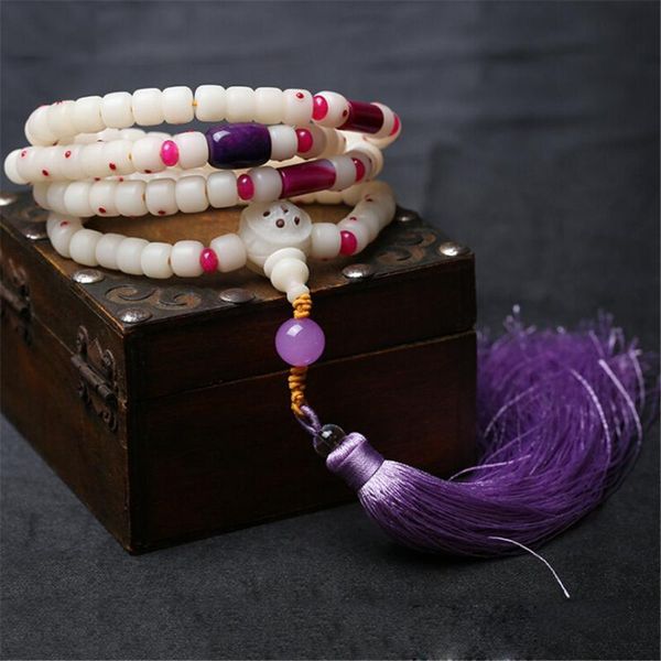 

beaded, strands style natural white bodhi inlay red onyx beaded bracelet 108 beads prayer mala fashion women's yoga necklace wholesale, Black