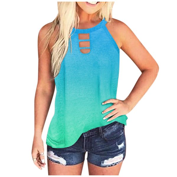 

2021 new round neck print vest t-shirt women's 14 color 5, White