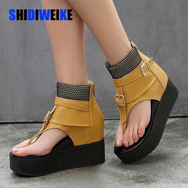 

fashion women platform sandals summer wedges shoes woman high leather gladiator sandals flip flops sandalias mujer p6fu#, Black