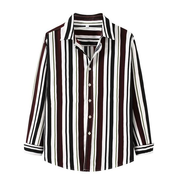 

men's casual shirts shirt 2021 spring harajuku fashion striped print man long sleeve turn down collar clothing, White;black