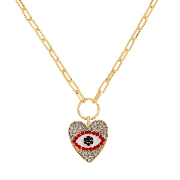 

european style new peach heart earrings devil's necklace fashion inlaid diamond simple wind guardian's eye cla, Silver