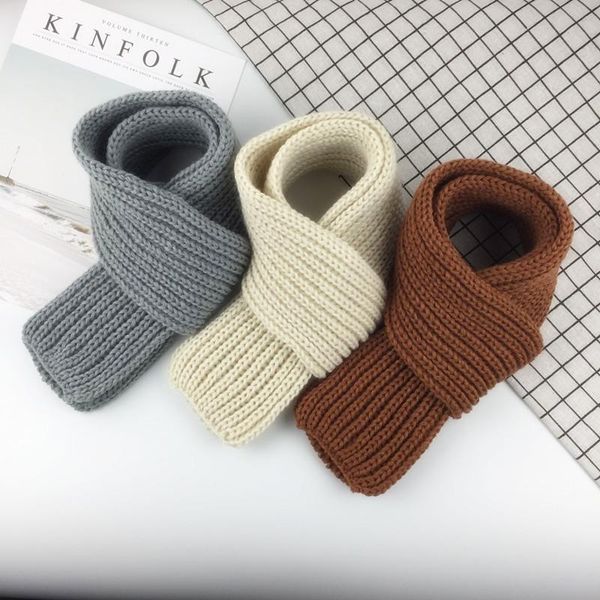 

scarves & wraps 12 colors fashion children woolen knitted scarf solid color thicken winter keep warm girls neck kids ring, Red;brown