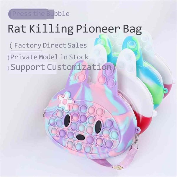 

silicone rabbit bunny crossbody backpacks popet push bubble fidget toy kids girls sensory poo-its purses easter bag 21cm shoulder messenger, White