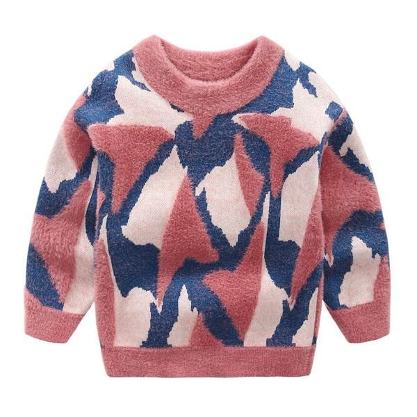 

cardigan boy's crew neck sweater children's imitation mink, Blue