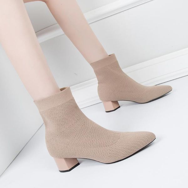 

boots fashionable stretch cloth pointed toe elegant set foot ladies spring and autumn short thin single boots., Black