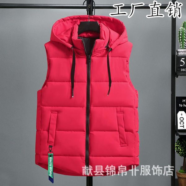 

men's vests fall winter men down cotton vest youth casual thick hooded warm, Black;white