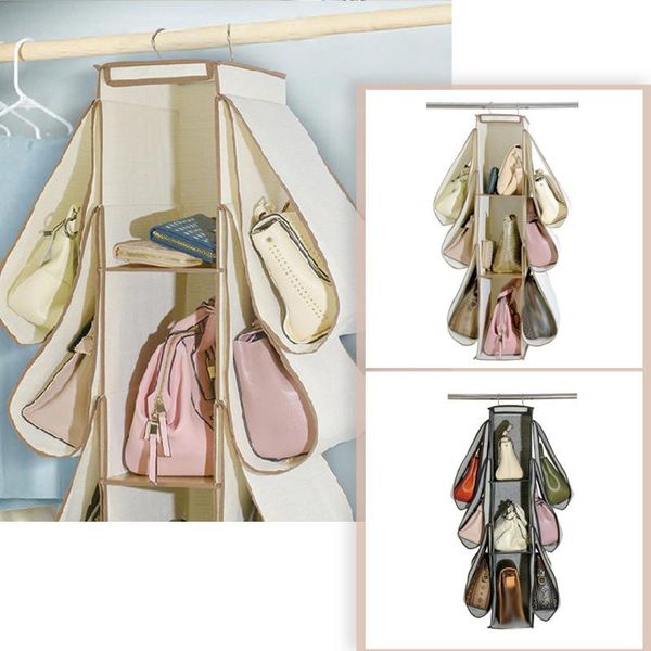 

40# handbag organizer wardrobe closet organizer 9 pockets hanging storage bag door wall clear sundry shoe bag with hanger pouch