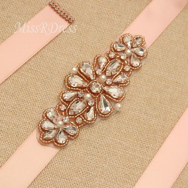 

wedding sashes missrdress rhinestones pearls bridal belt hand beaded rose gold crystal sash for dresses jk894, White