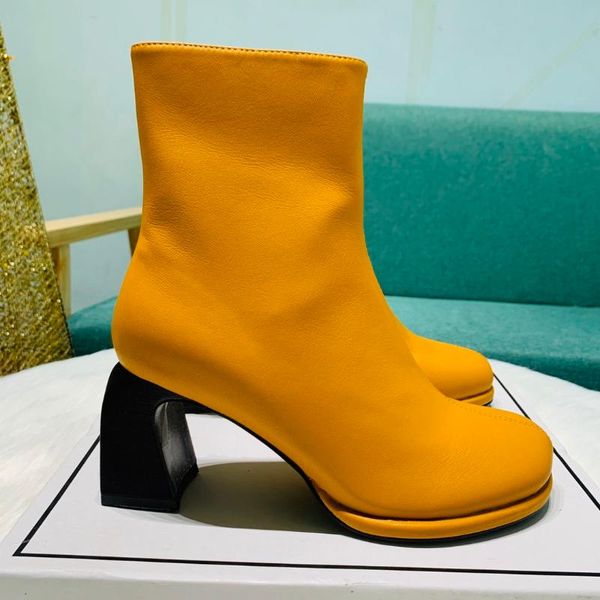 

boots 2021 luxury wome genuine leather zip booties high heels 7cm womens designer zapatos de mujer womem shoes, Black