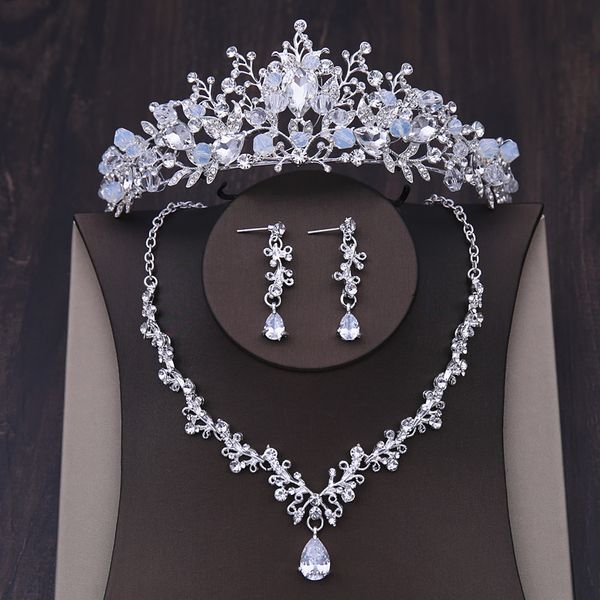 

jewelry sets crystal heart wedding rhinestone crown tiara choker necklace earrings bridal dubai african beads luxury set, Black
