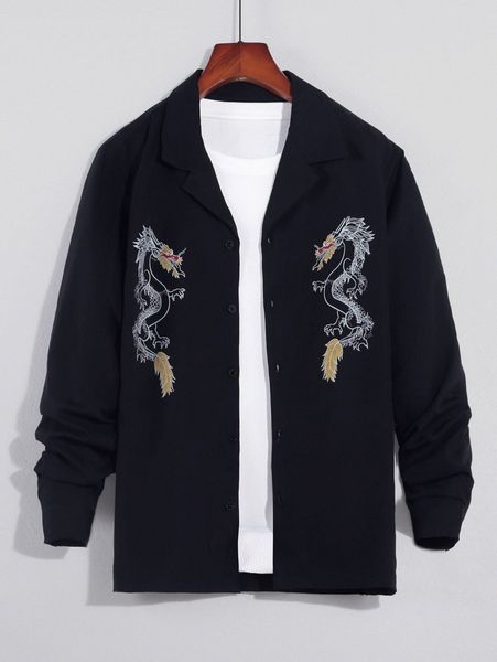 

men chinese dragon print shirt without tee c4v1#, White;black