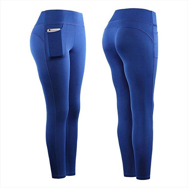 

sports with pocket fashion womens leggings workout stretch pants plus size elastic fitness leggins ad, Black