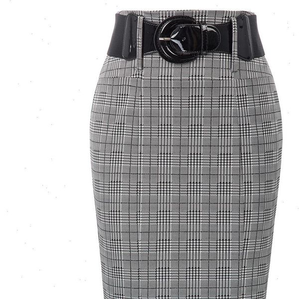 

womens skirts retro vintage grid plaid skirt belt decorated hips wrapped office business lady bodycon pencil skirt mini falda, Black