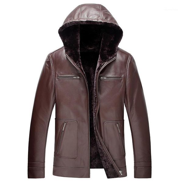 

men's leather & faux wool genuine 200%natural fur warm coat winter men real goatskin jacket chaqueta hombre dxl2682 my2692, Black