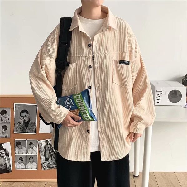 

spring and autumn men's trend korean loose corduroy long sleeve shirt, Black;brown