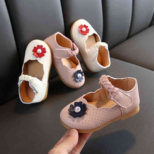 

girls' leather princess 2021 autumn new fashion exotic flowers velcro children's single soft soled baby shoes, Black