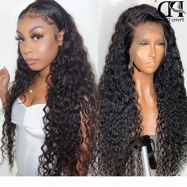 

28 30 inch 13x4 curly front human hair deep frontal wig pre plucked 360 lace wigs for black women remy water wave, Black;brown