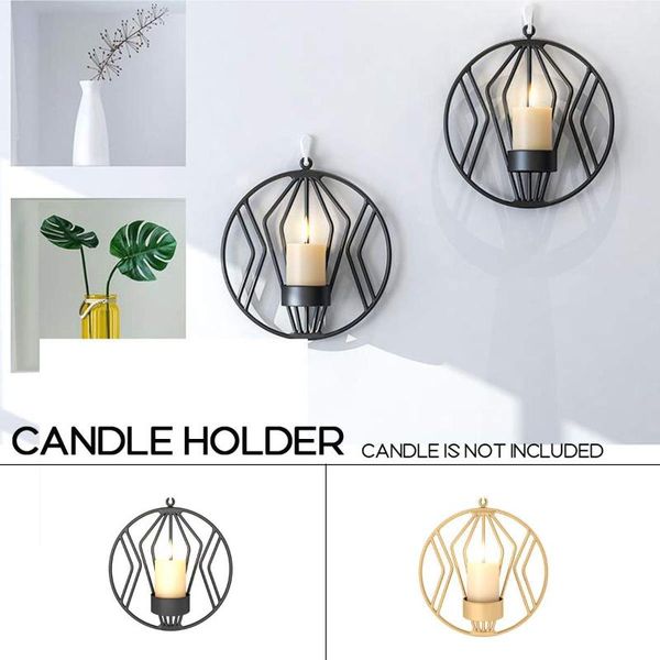 

19cm circle candle holder wall mounted europe 3d metal candlestick geometric light home decor crafts wedding decoration