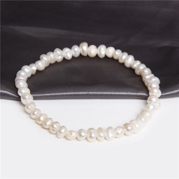 5-5.5mm natural freshwater branco pérola pulseira elástico barroco genuíno pérolas frisadas cadeia de pulseiras para mulheres presentes de jóias finas