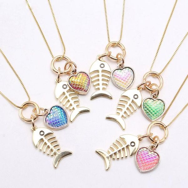 

fashion small fish pendants necklace kids girls charming pendant long chain necklace cute fish scales jewelry for children jewelry, Red;brown