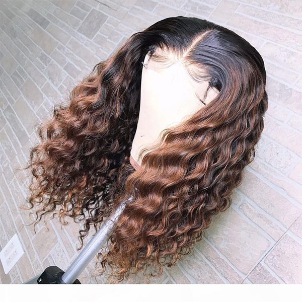 

curly ombre honey blonde 1b 30 180density human hair pre plucked lace wigs for black women kinky curly full lace wigs, Black;brown