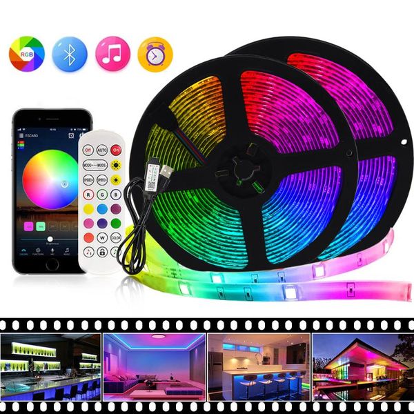

strips dc 5v usb rgb led strip lights smd flexible tape diode bluetooth control 24key ir remote ribbon light lamp