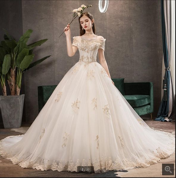 

robe de mariage 2021 vintage white ball gown wedding dress off the shoulder short sleeve modest beaded bridal gowns muslim lace appliques ch