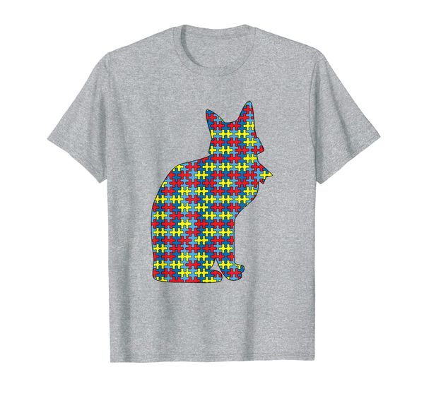 

cat autism awareness kids feline pet puzzle day mom gift t-shirt, White;black