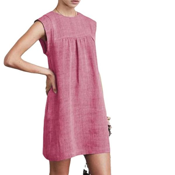 

summer loose women's casual cotton and linen solid color dress, Black;gray
