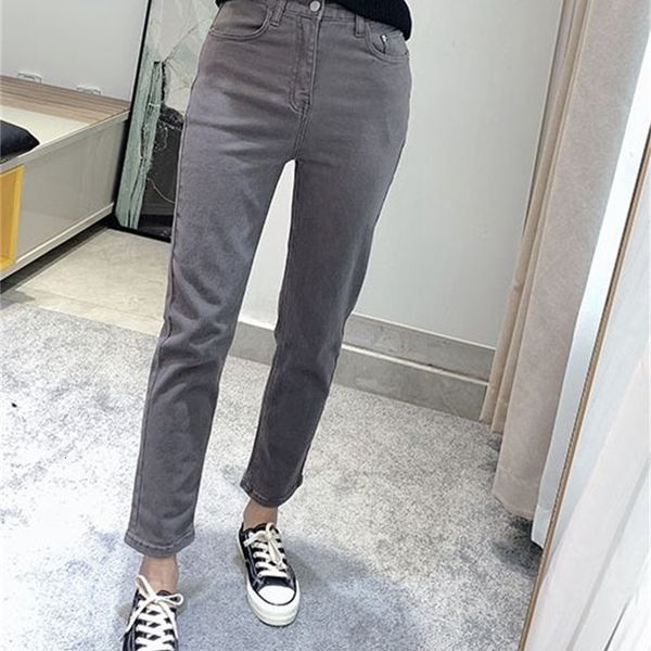 

2021 women jeans autumn new soft cotton high-stretch denim small straight slim casual pants hze0, Blue