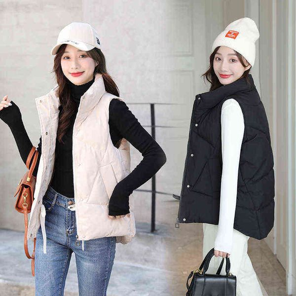 

down cotton vest women's 2021 winter clothes korean foreign sleeveless waistcoat thin coat, Black;white